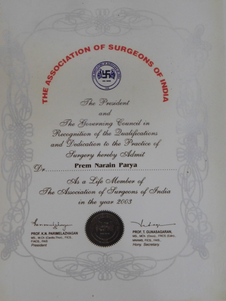 ASI Life Membership Certificate