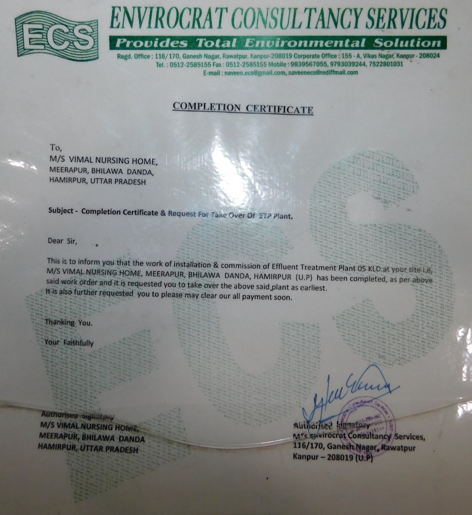 ETP Plant Completion Certificate
